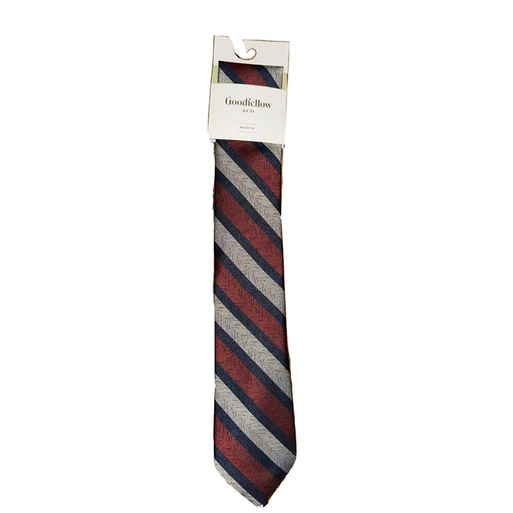 Goodfellow & Co Necktie 3" wide Burgundy Navy Gray Stripe NWT